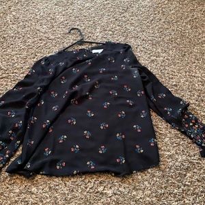 Black Floral Blouse Loft XS